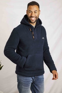 Inglewood Button Neck Grid Fleece Hoodie Navy