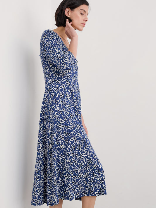 Secret Cove 3/4 Sleeve Midi Dress Harbour Floral Washed Marine