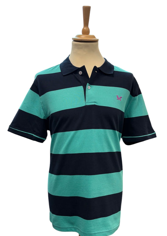 Heritage Stripe Polo in Aqua  Navy