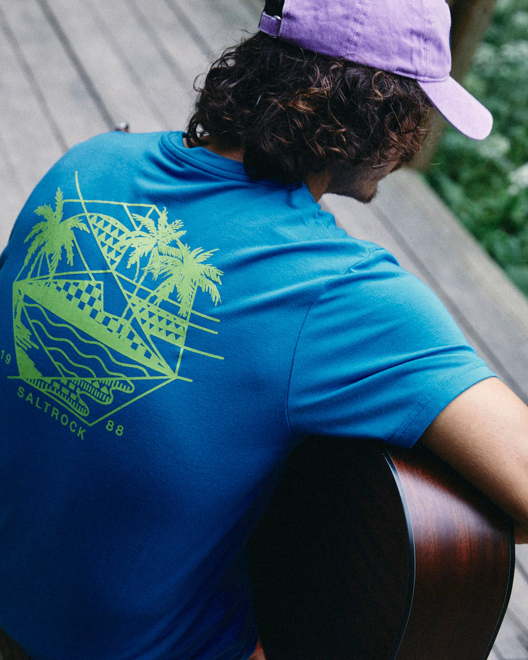 GEO PALMS SOLID - S/S TEE BLUE