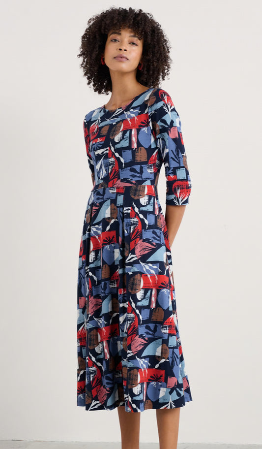 Wild Bouquet 3/4 Sleeve Midi Dress Marine Forms Mussel