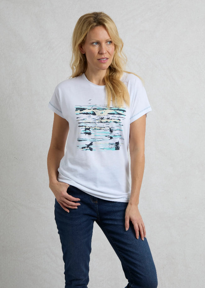 Beach Run Organic Cotton Front Print Graphic T-Shirt White