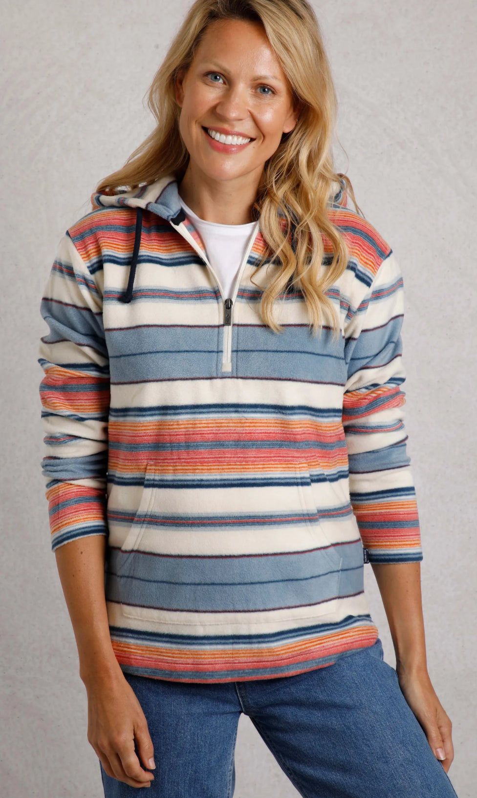 Lana 1/4 Zip Stripe Microfleece Hoodie Ecru