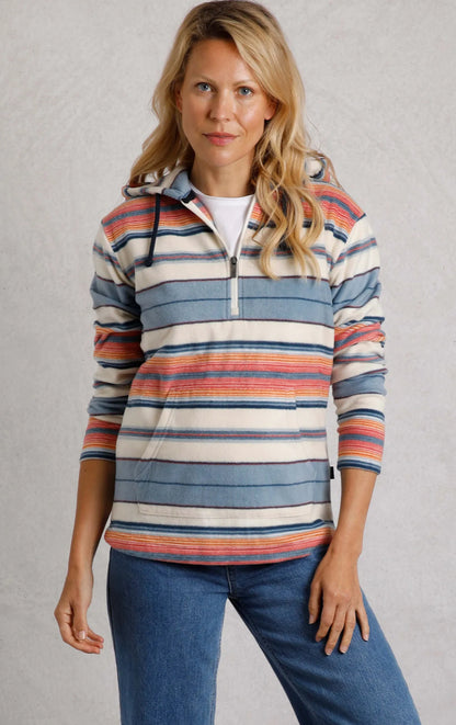 Lana 1/4 Zip Stripe Microfleece Hoodie Ecru