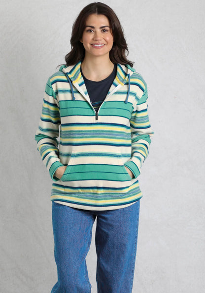 Lana 1/4 Zip Stripe Microfleece Hoodie Aqua Marine