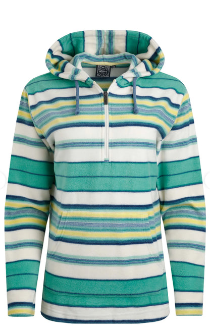 Lana 1/4 Zip Stripe Microfleece Hoodie Aqua Marine