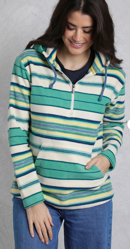 Lana 1/4 Zip Stripe Microfleece Hoodie Aqua Marine