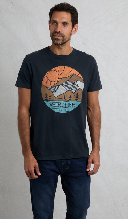 Foothills Organic Cotton Front Print T-Shirt Navy