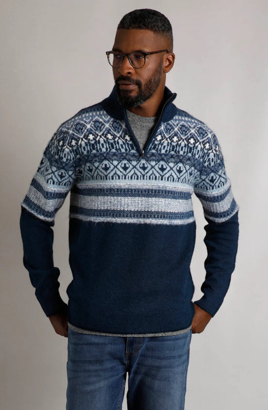 Yarmouth Eco 1/4 Zip Fair Isle Jumper Navy