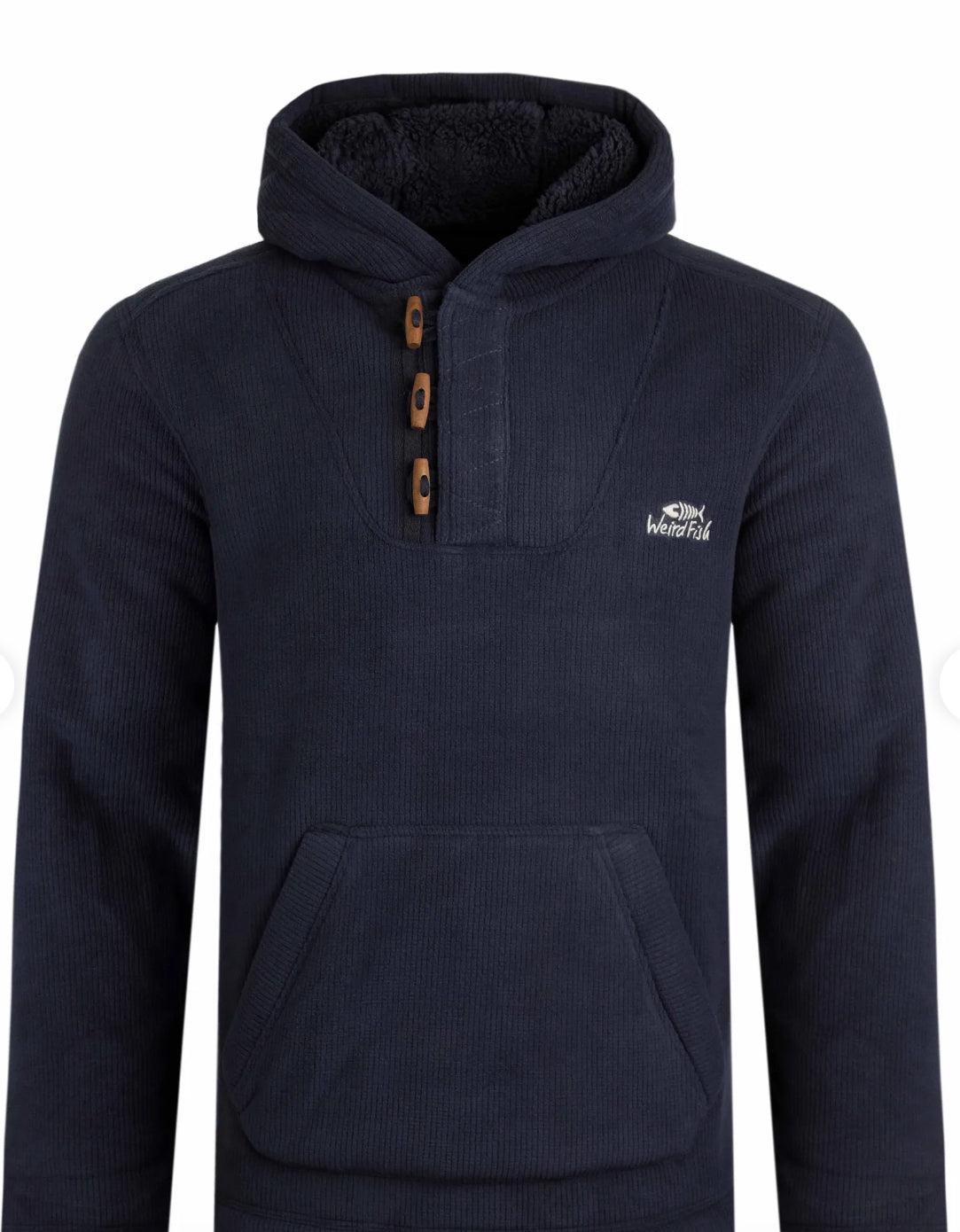 Inglewood Button Neck Grid Fleece Hoodie Navy