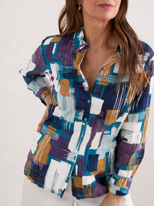 Larissa Organic Cotton Shirt Stitched Abstract Starling