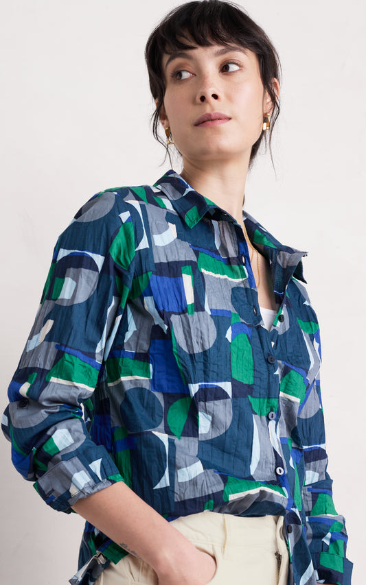 Larissa Organic Cotton Shirt Zennor Abstract Maritime