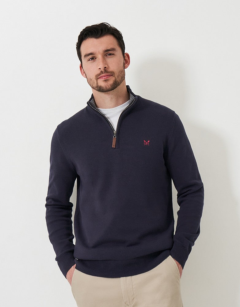 Organic Cotton Half Zip Knit Jumper Navy Blue