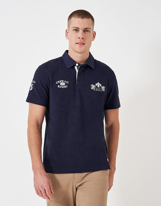 Short Sleeve Crew Patch Rugby Shirt in Navy