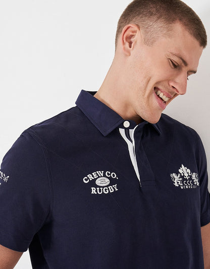 Short Sleeve Crew Patch Rugby Shirt in Navy