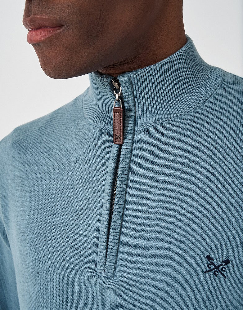 Cotton Half Zip Jumper in Smoke Blue