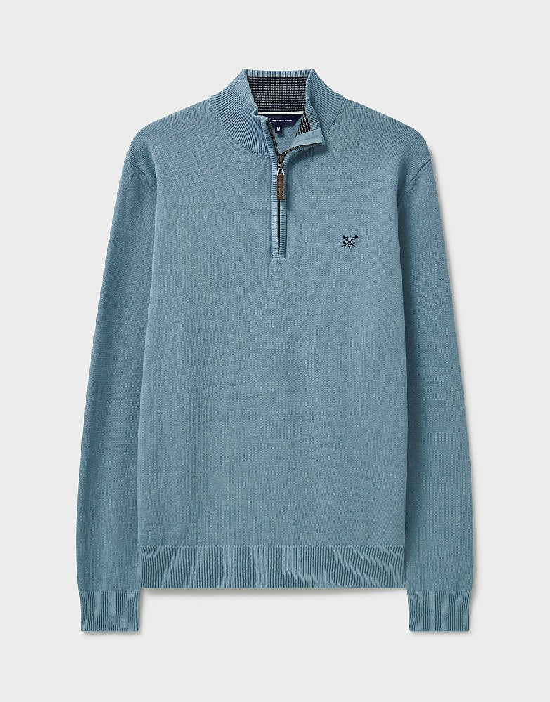 Cotton Half Zip Jumper in Smoke Blue