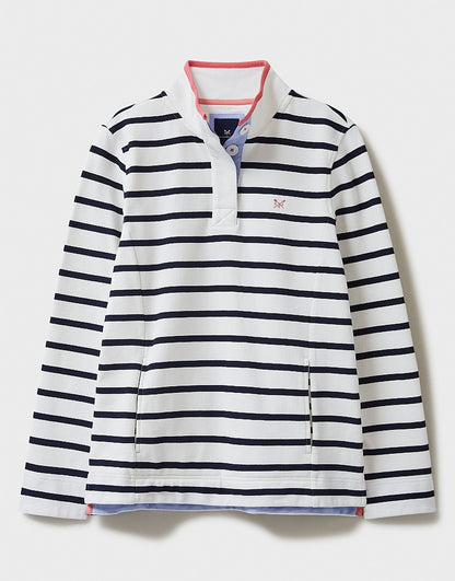 Padstow Pique Breton Stripe Sweatshirt  White Blue Stripe