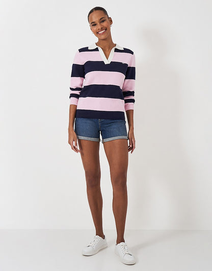 KNIT RUGBY  Pink Navy Stripe