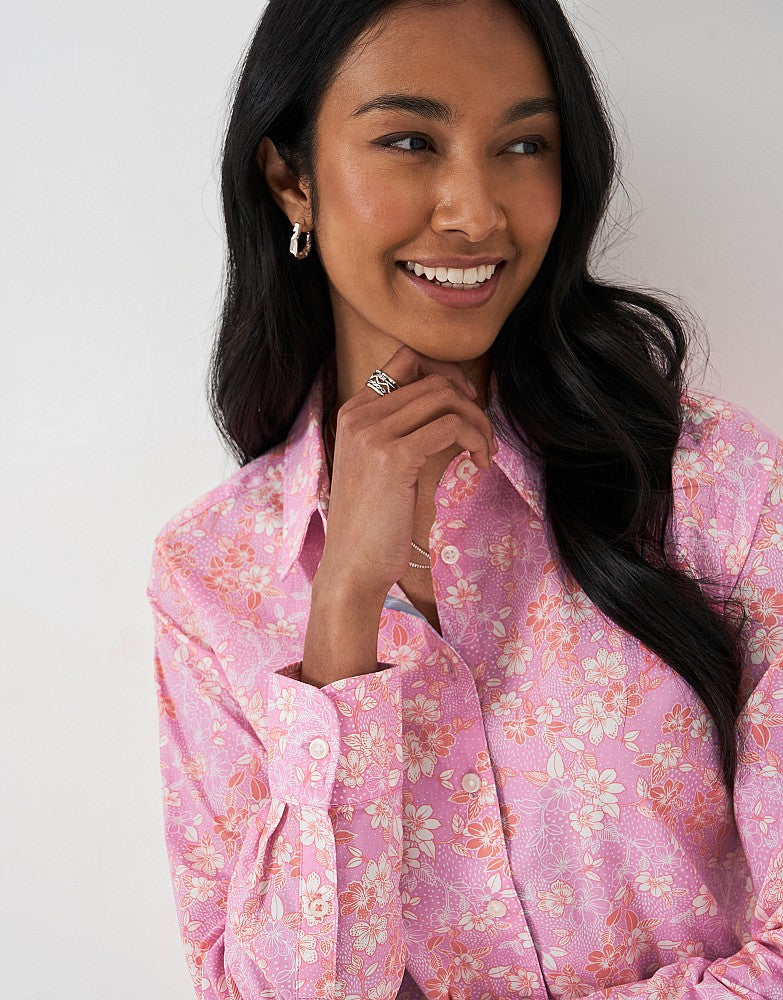 Lulworth Tailored Cotton Shirt in Pink Floral