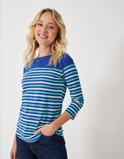 Essential Breton Top in Blue and Green Stripes